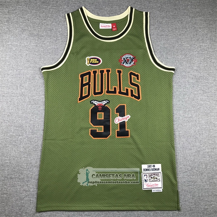 Camiseta Chicago Bulls Dennis Rodman NO 91 Mitchell & Ness 1997-98 Verde